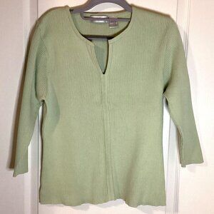 Gloria Vanderbilt Women's Knit Cotton Sweater Size XL V-Neck Stretchy Green